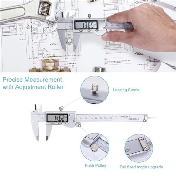 Electronic Digital Vernier Caliper, Stainless Steel Caliper 150mm/0-6 inch - Picture 5 of 6